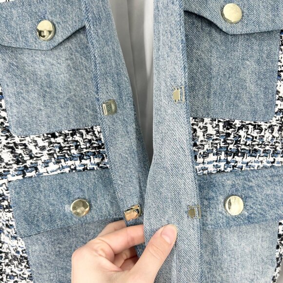 Alice + Olivia Avis Combo Patch Pocket Jacket in Blue Eyes Multi - Picture 5 of 11